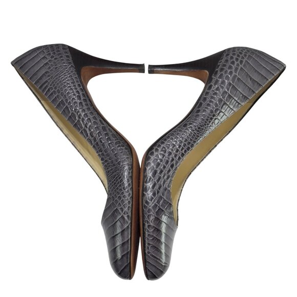 ANN TAYLOR Heels Gray Croc Embossed Leather Womens Size 9M  Shoes - Picture 6 of 11